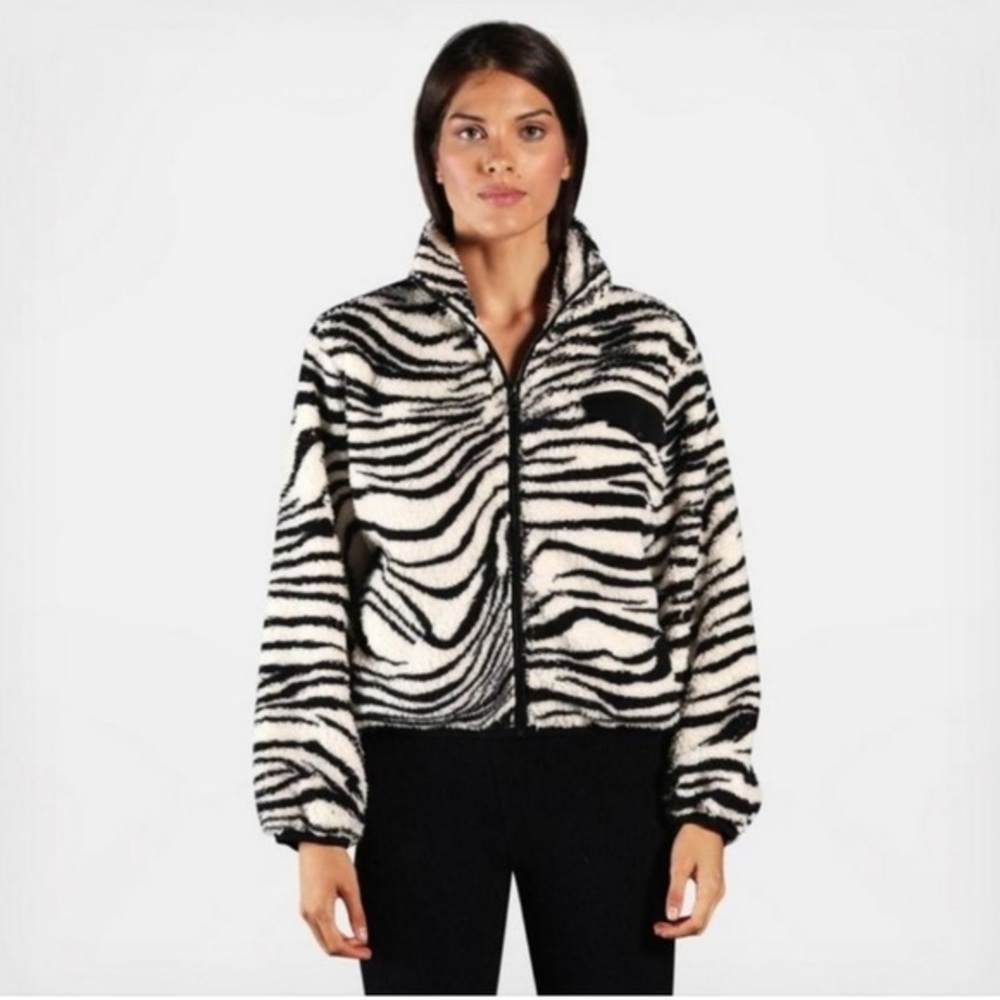 Revolve Plush Apparel Zebra Zip Up Jacket. NWT!